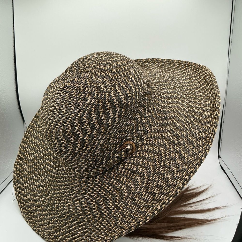 Scala brown and black wide brim Woven Hat